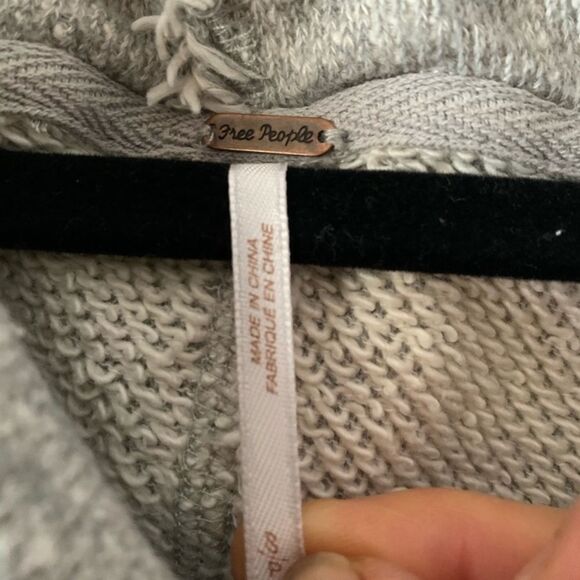 Free People grey sweater, black sleeve panels, cowl collar, distressed,ragged, S - Picture 2 of 8